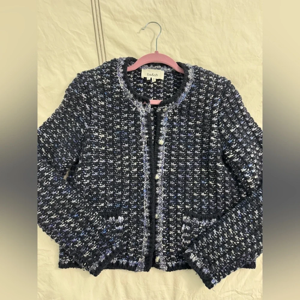Ba&sh Beloni Knit Lady Cardigan in Black and Blue Small - Picture 1 of 9